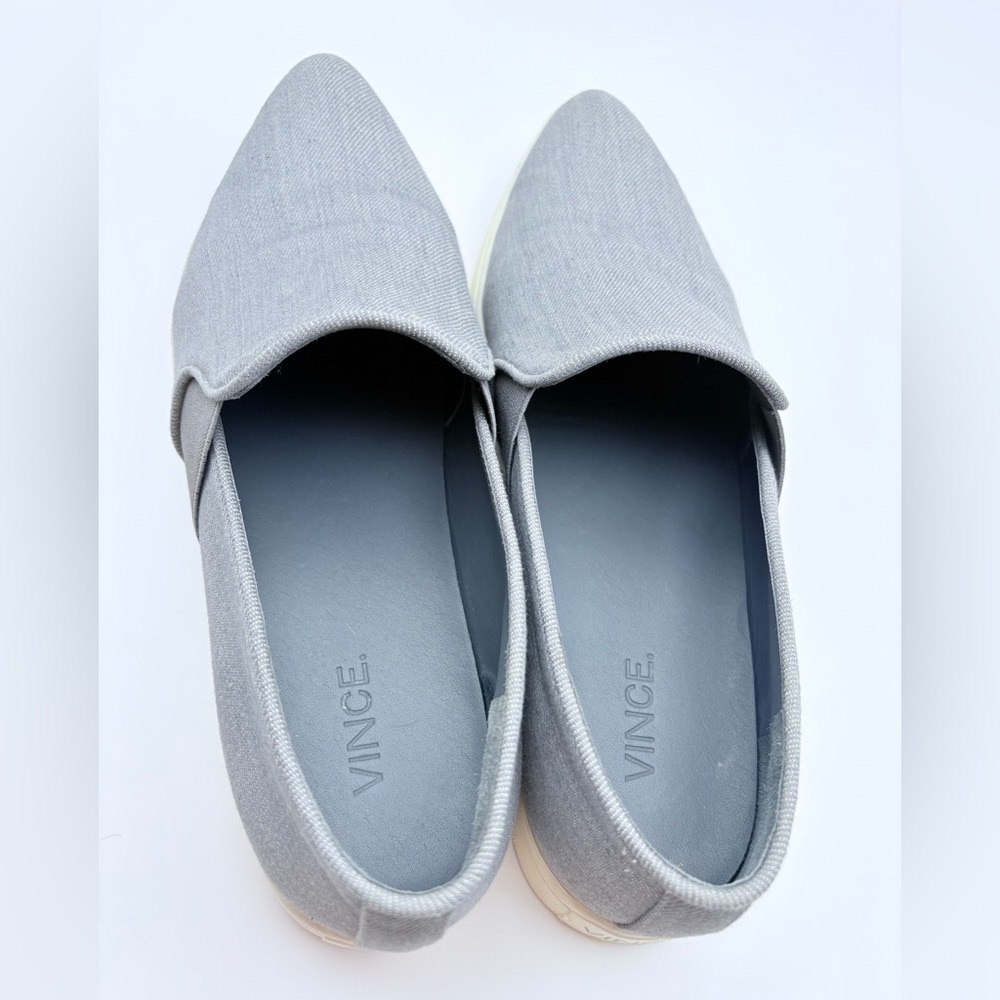 Vince Paeyre Pointed Toe Slip On Sneakers leather & grey canvas women’s size 7,5